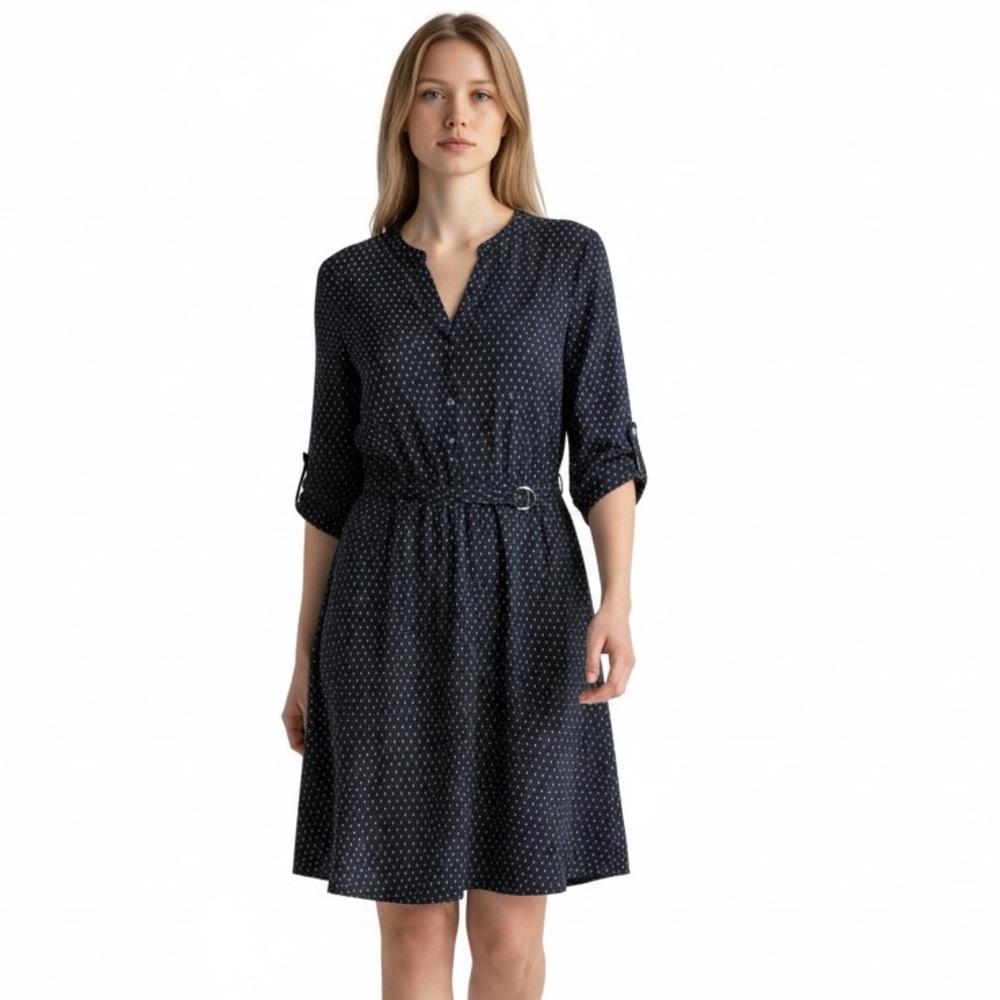 3stones Blue Geometric Pattern 3/4 Sleeve Cotton Shirt Dress Size L